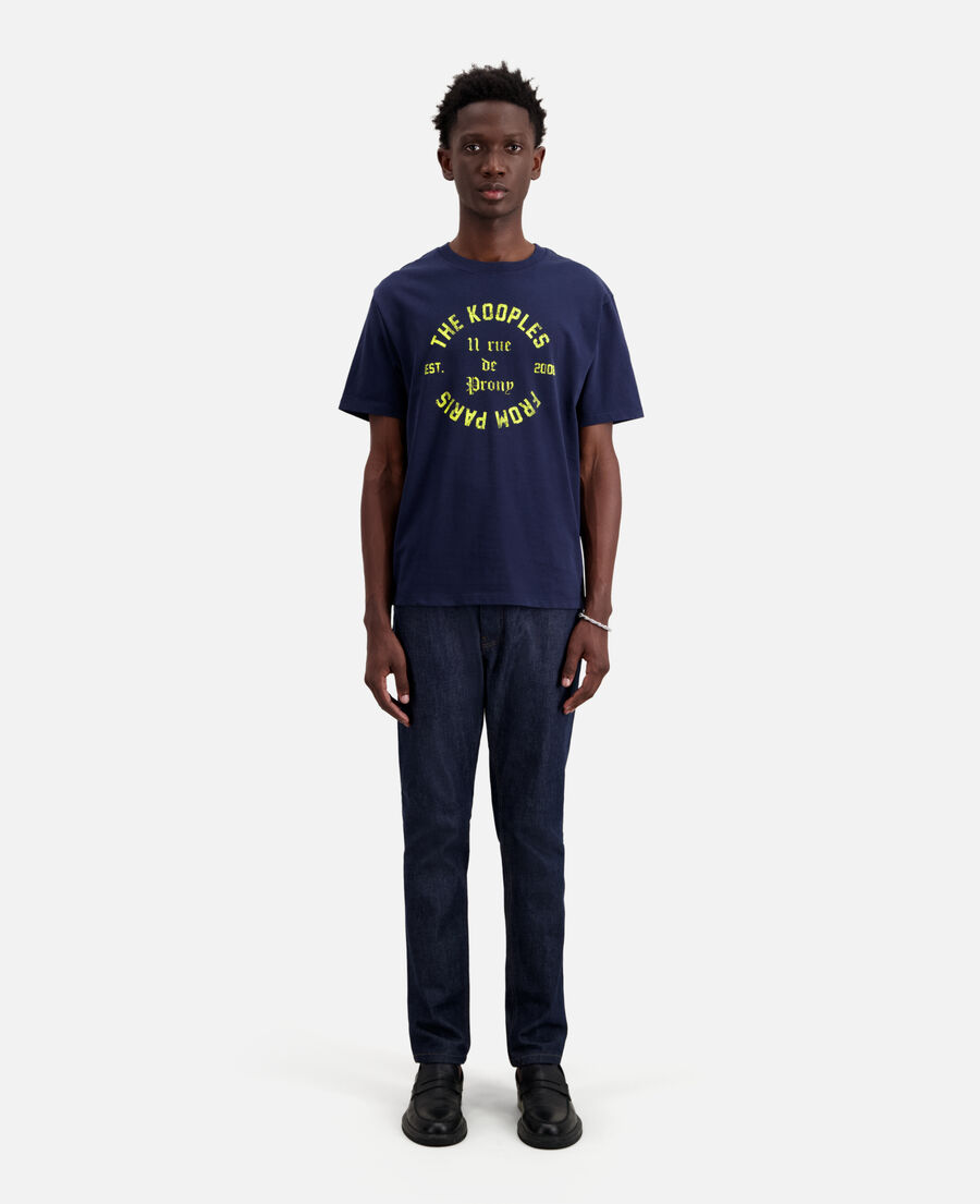 camiseta azul marino serigrafía 11 rue de prony para hombre