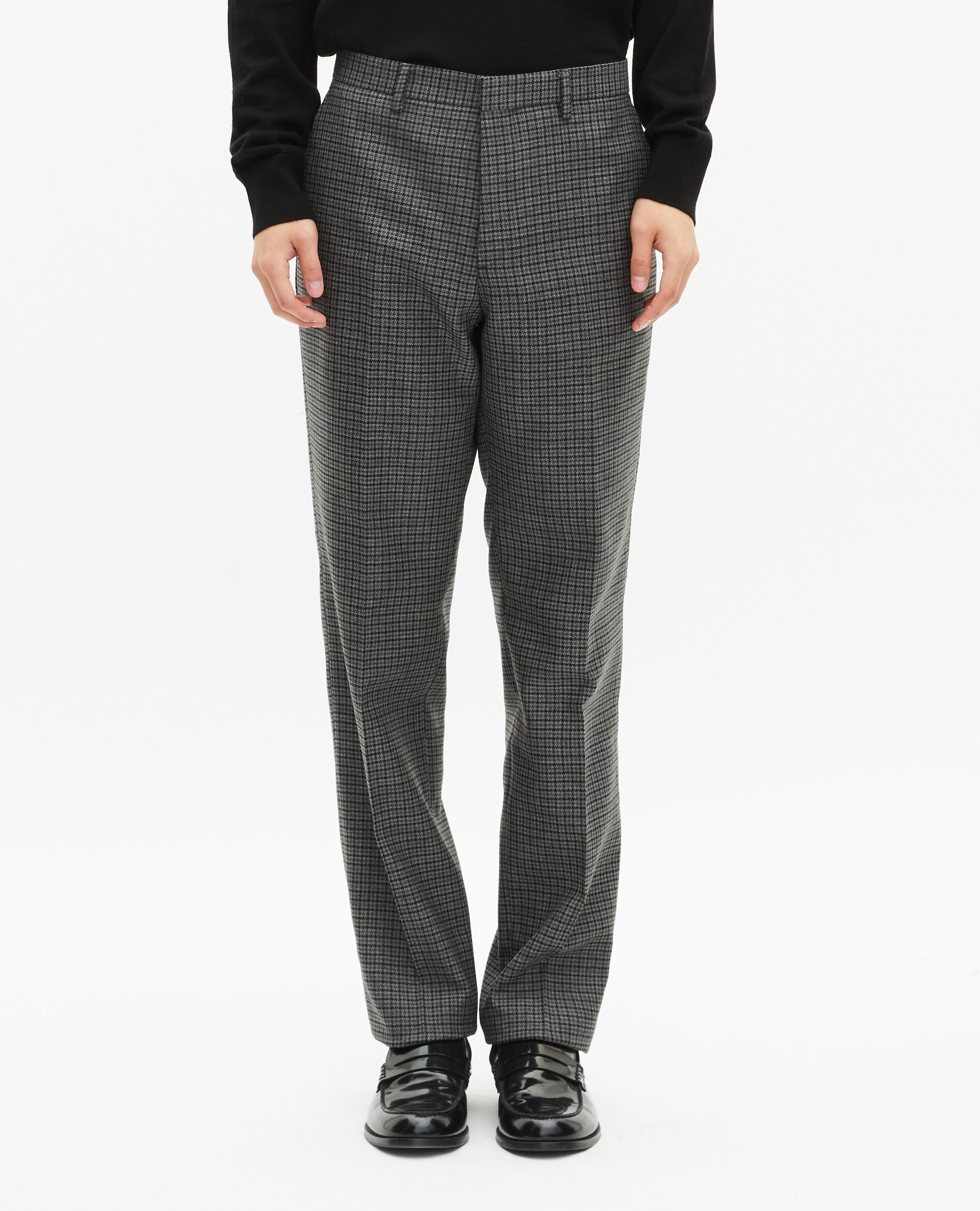 Pantalon de costume droit en pied de poule noir et gris, GREY, hi-res image number null