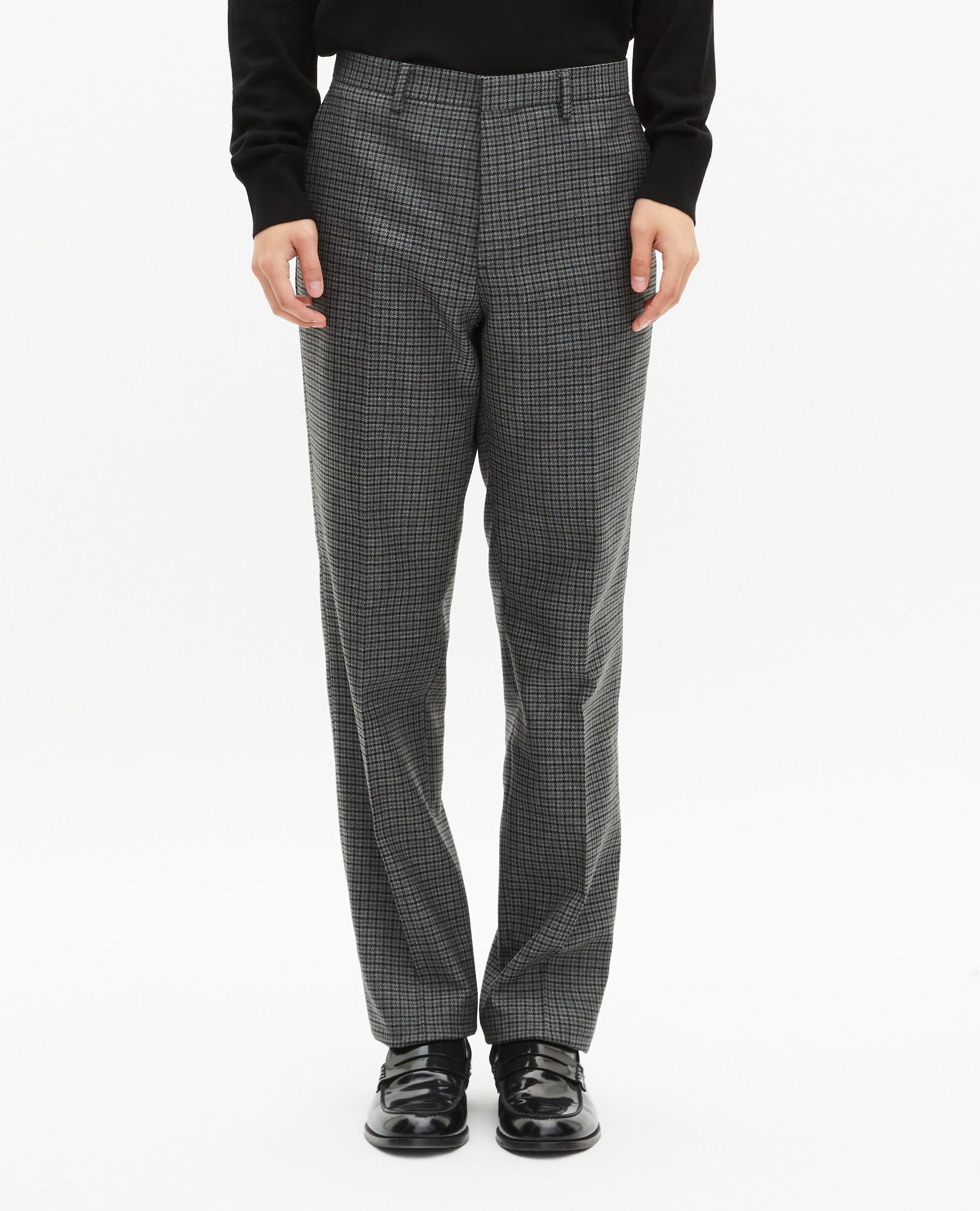 Pantalon de costume droit en pied de poule noir et gris, GREY, hi-res image number null
