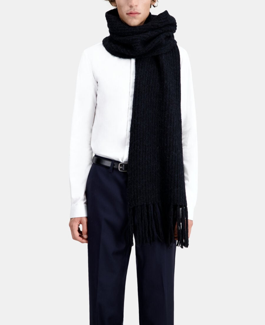 The Kooples WOMEN BLACK black ribbed wool-blend scarf