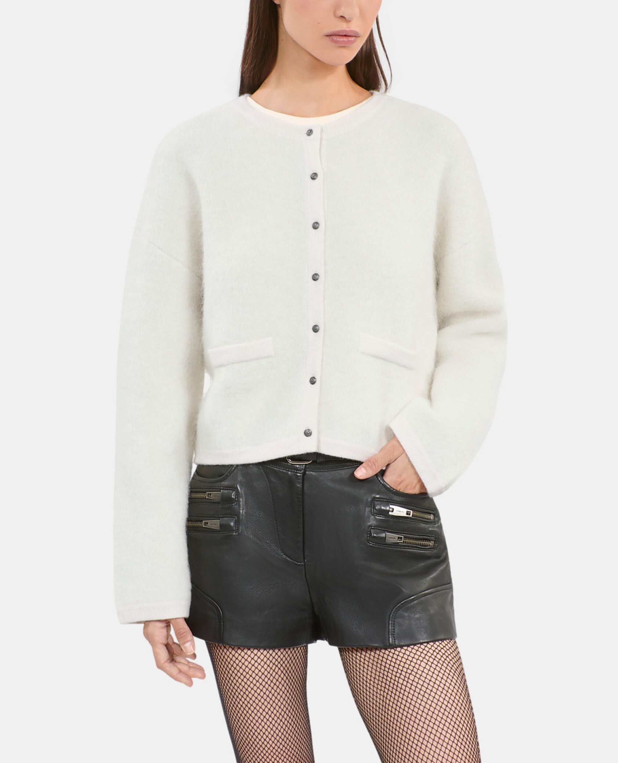 Ecru alpaca and wool cardigan, ECRU, hi-res image number null
