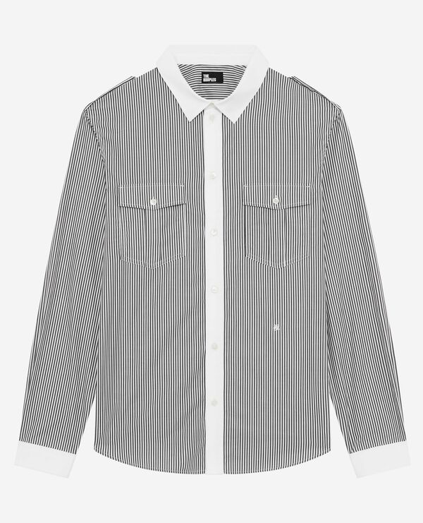 The Kooples HOMME BLACK WHITE chemise à fines rayures blanche et noire