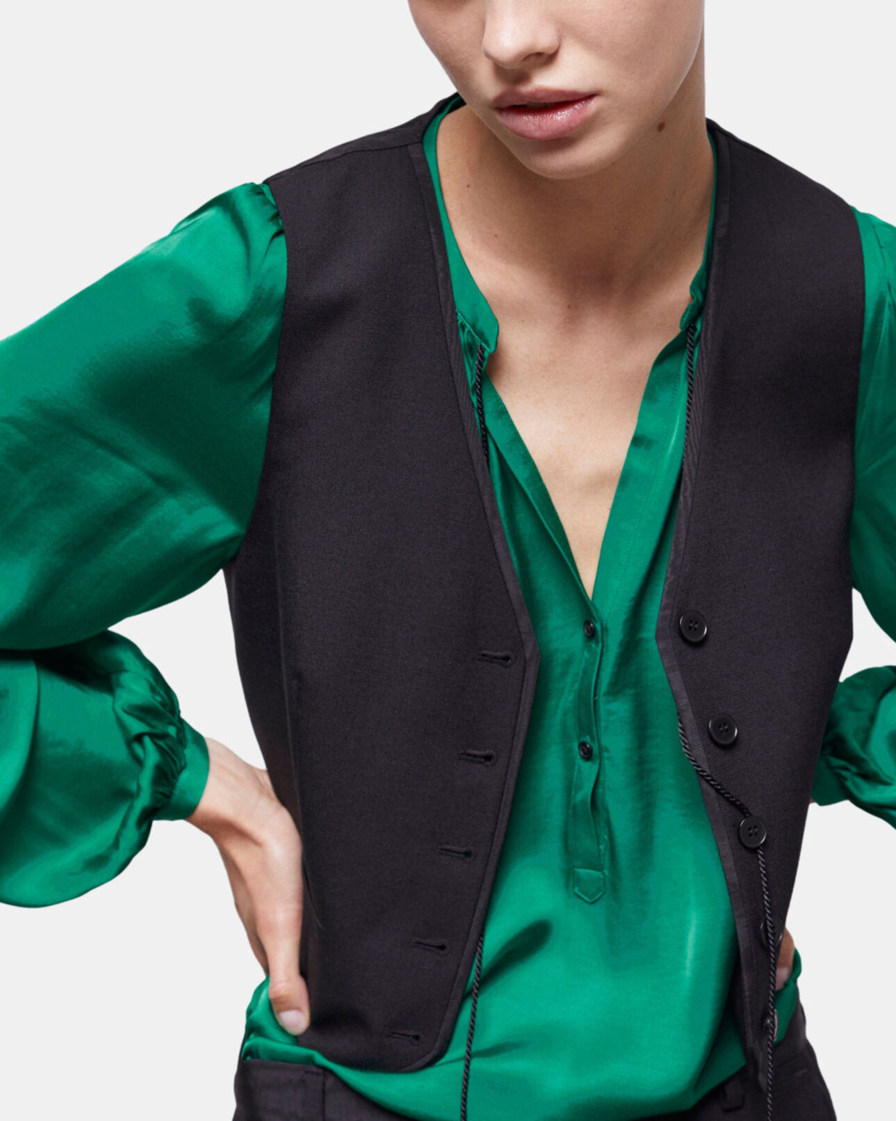 The Kooples WOMEN BLACK WHITE black wool suit vest