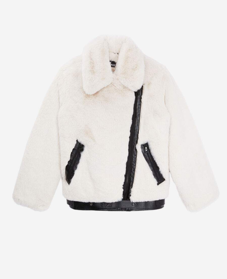 ecru faux fur bomber jacket