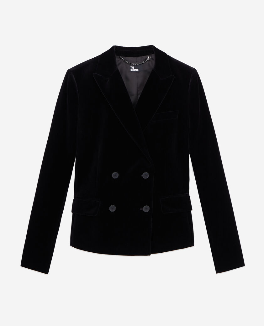 The Kooples WOMEN BLACK short black velvet suit jacket