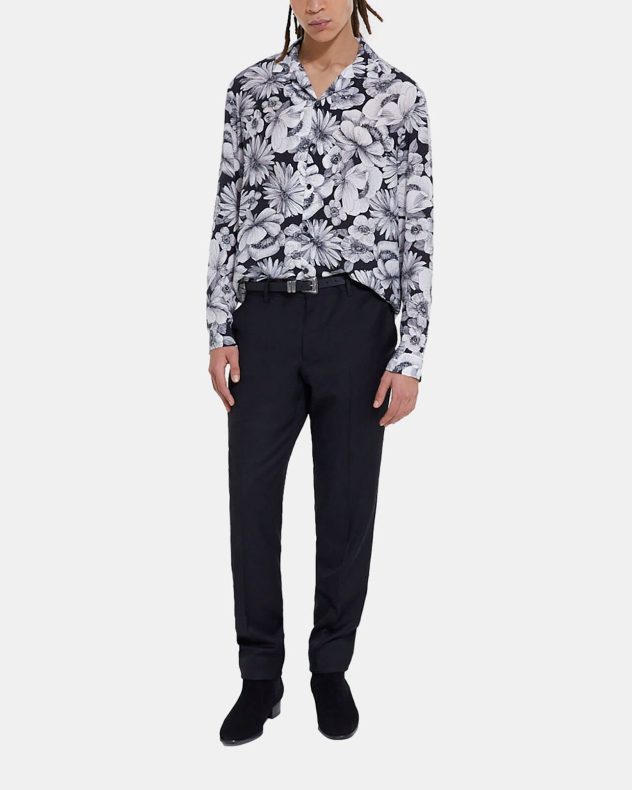 The Kooples MEN BLACK WHITE floral shirt with hawaiian collar