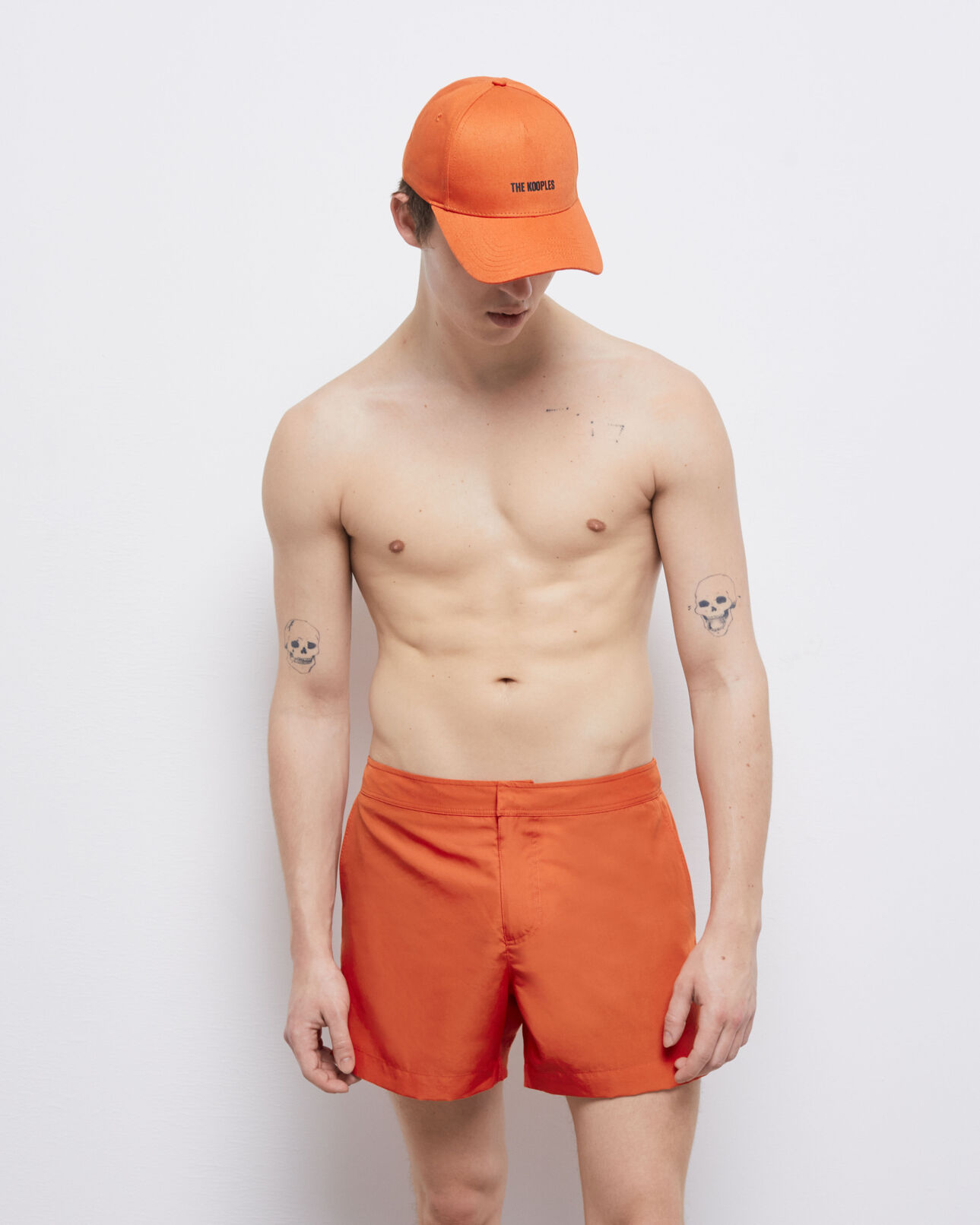 The Kooples H PUMPKIN orange swim shorts with logo
