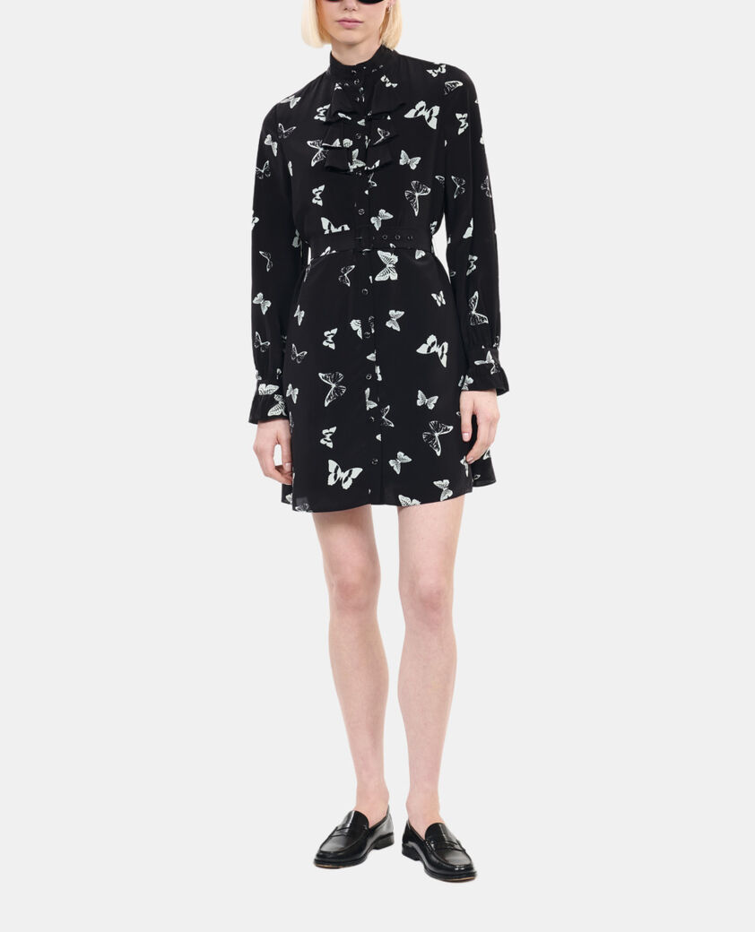 The Kooples FEMME BLACK WHITE robe courte imprim&eacute;e papillons