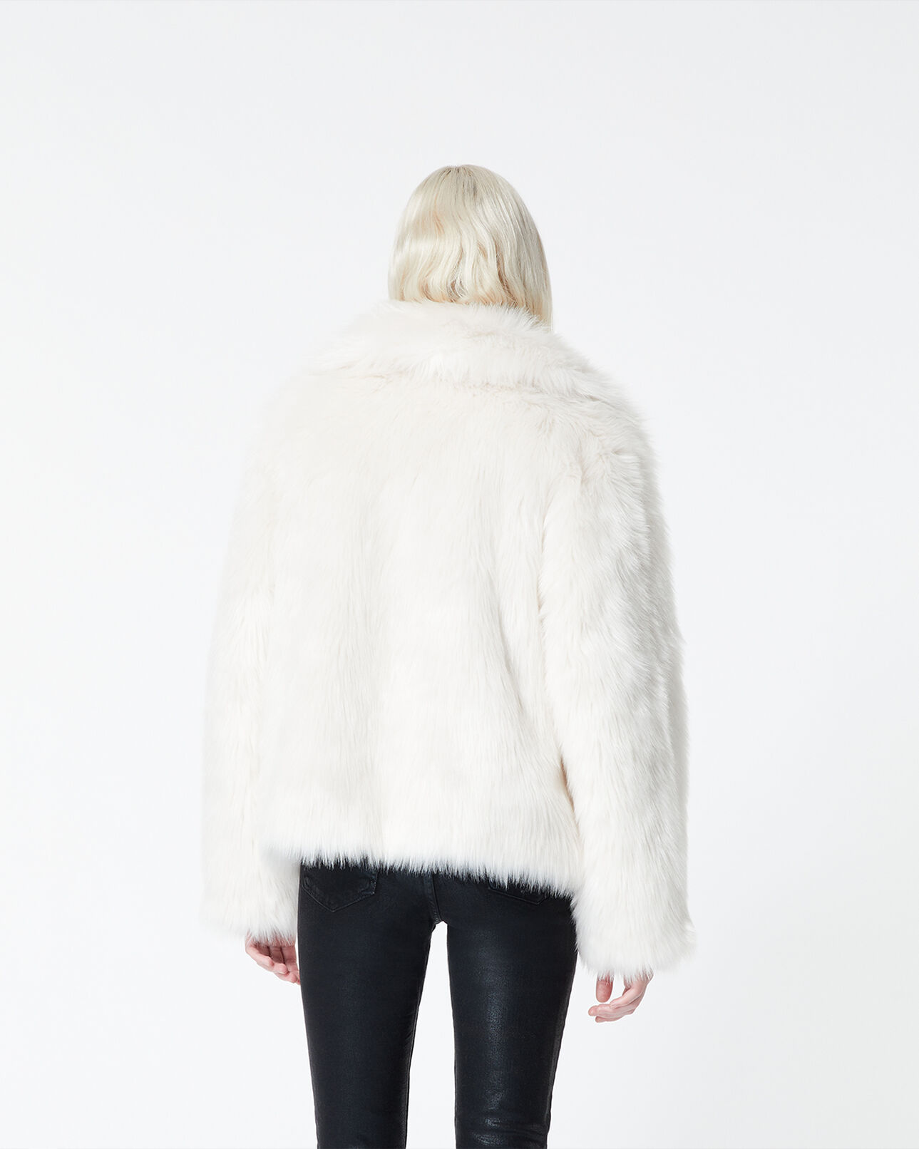 The Kooples DAMEN ECRU ecrufarbener geknöpfter kunstpelzmantel