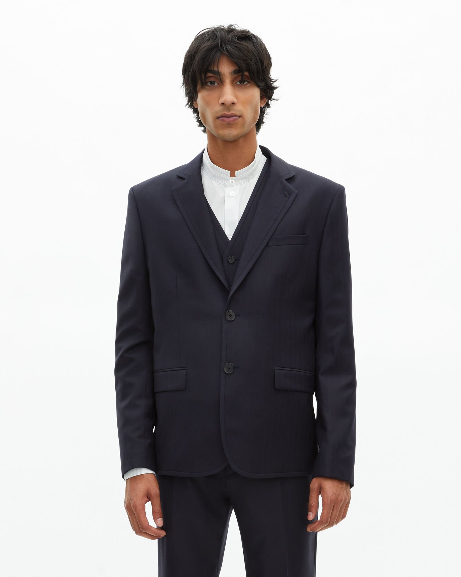 Navy blue wool suit jacket, DARK NAVY, hi-res image number null
