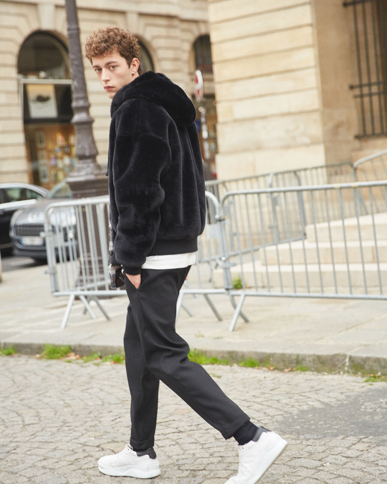 The Kooples MEN BLACK black faux fur hoodie