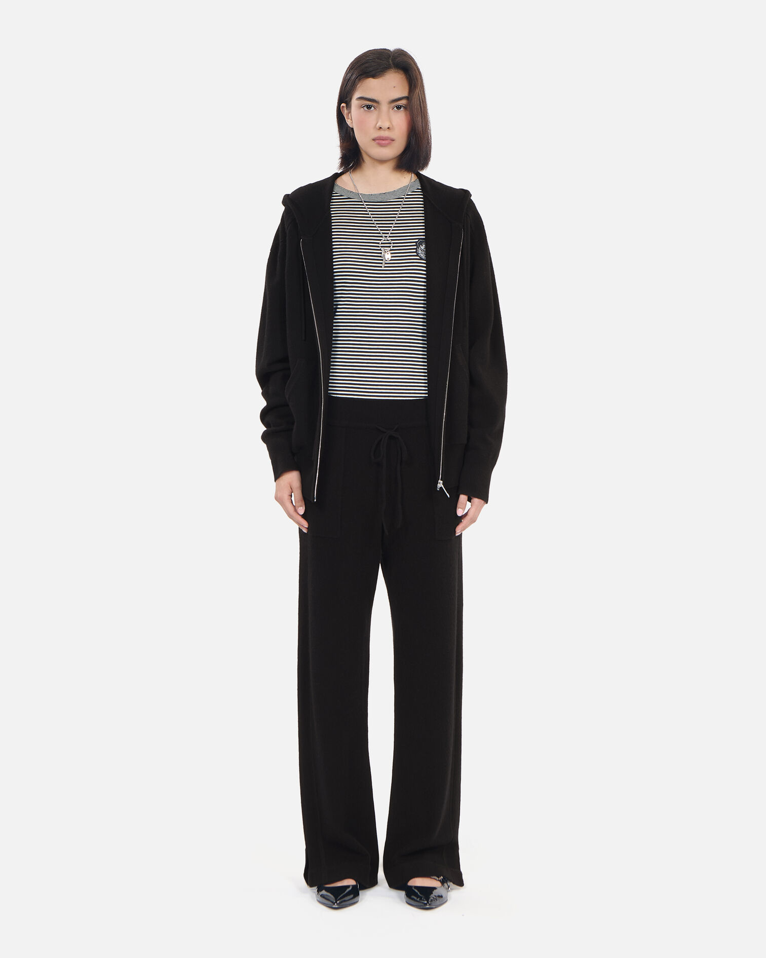 Black wool and cashmere trousers, BLACK, hi-res image number null