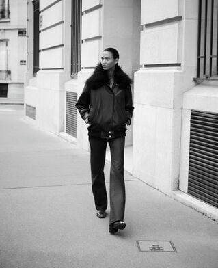 The Kooples DAMEN BLACK lederjacke mit abnehmbarem pelzkragen schwarz