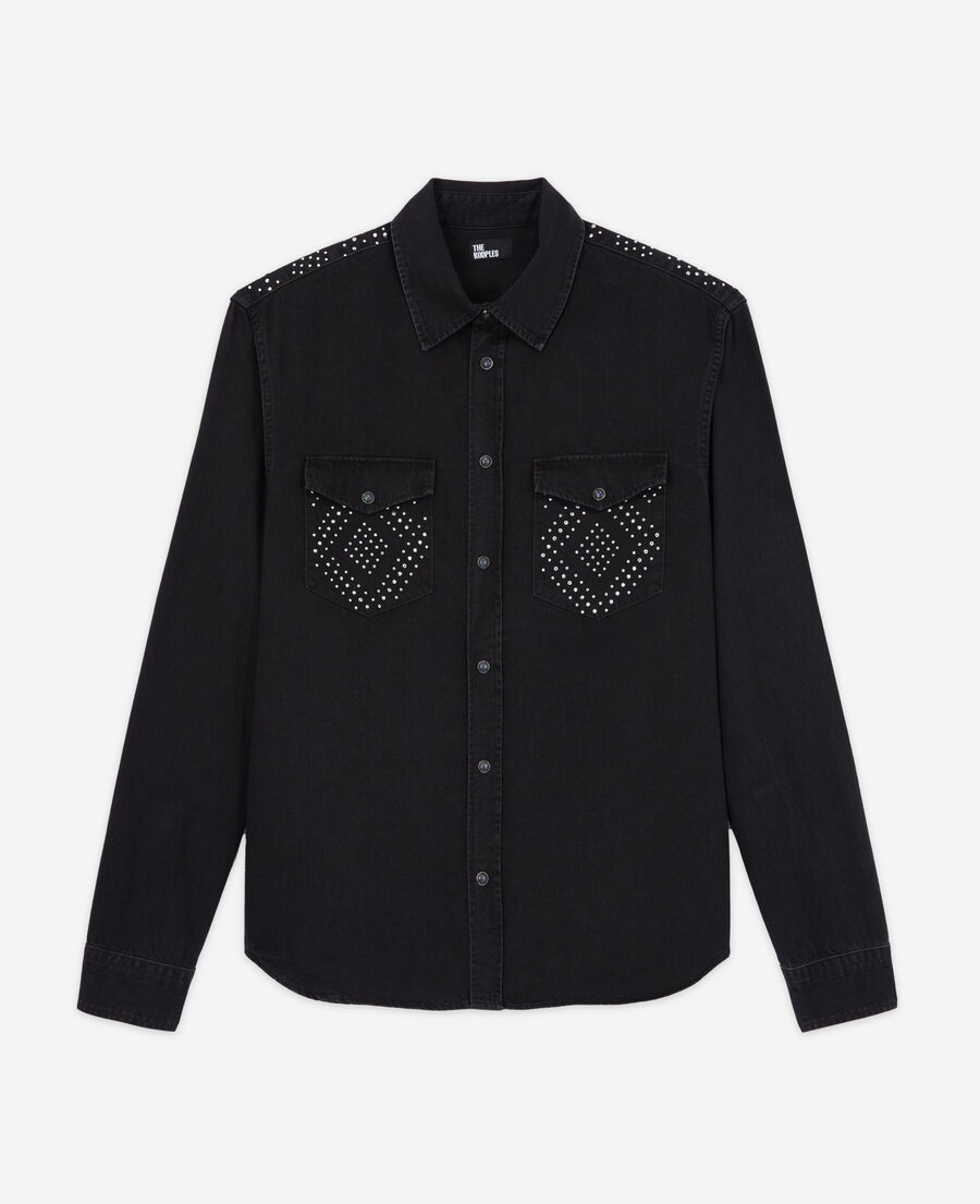 Black Studded Shirt With Classic Collar | mail.napmexico.com.mx