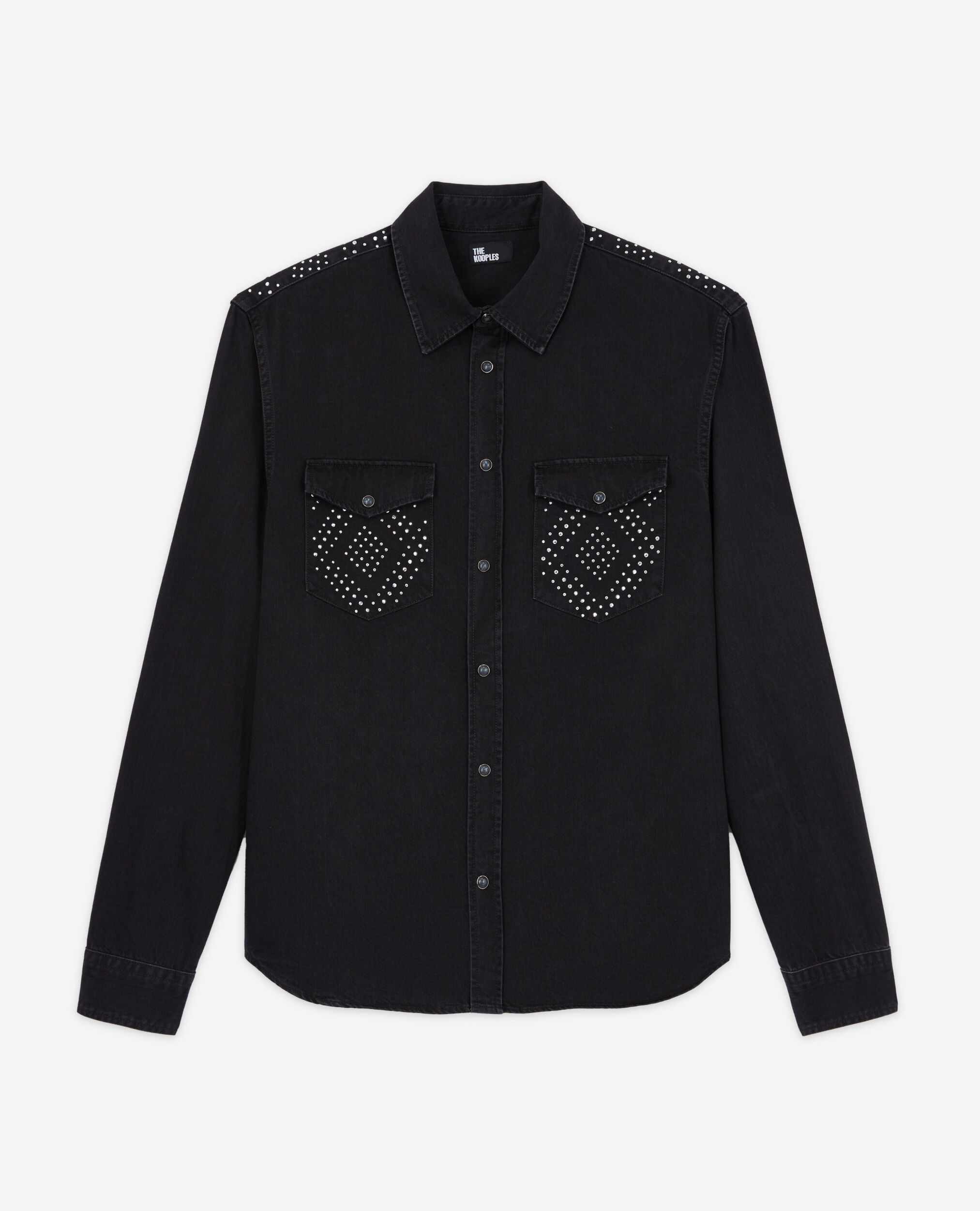 Camisa tachuelas negra con cuello clásico, BLACK WASHED, hi-res image number null