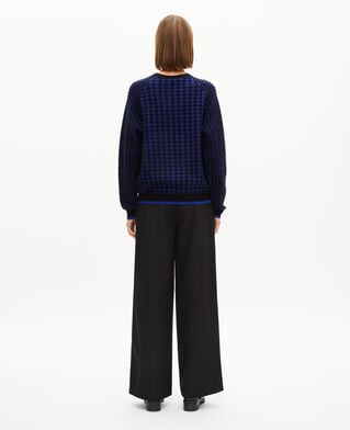 The Kooples WOMEN BLACK NAVY blue wool blend houndstooth sweater