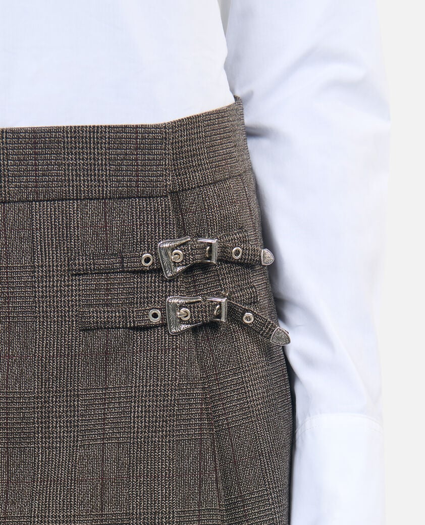 The Kooples F BROWN prince de galles short skirt in brown wool