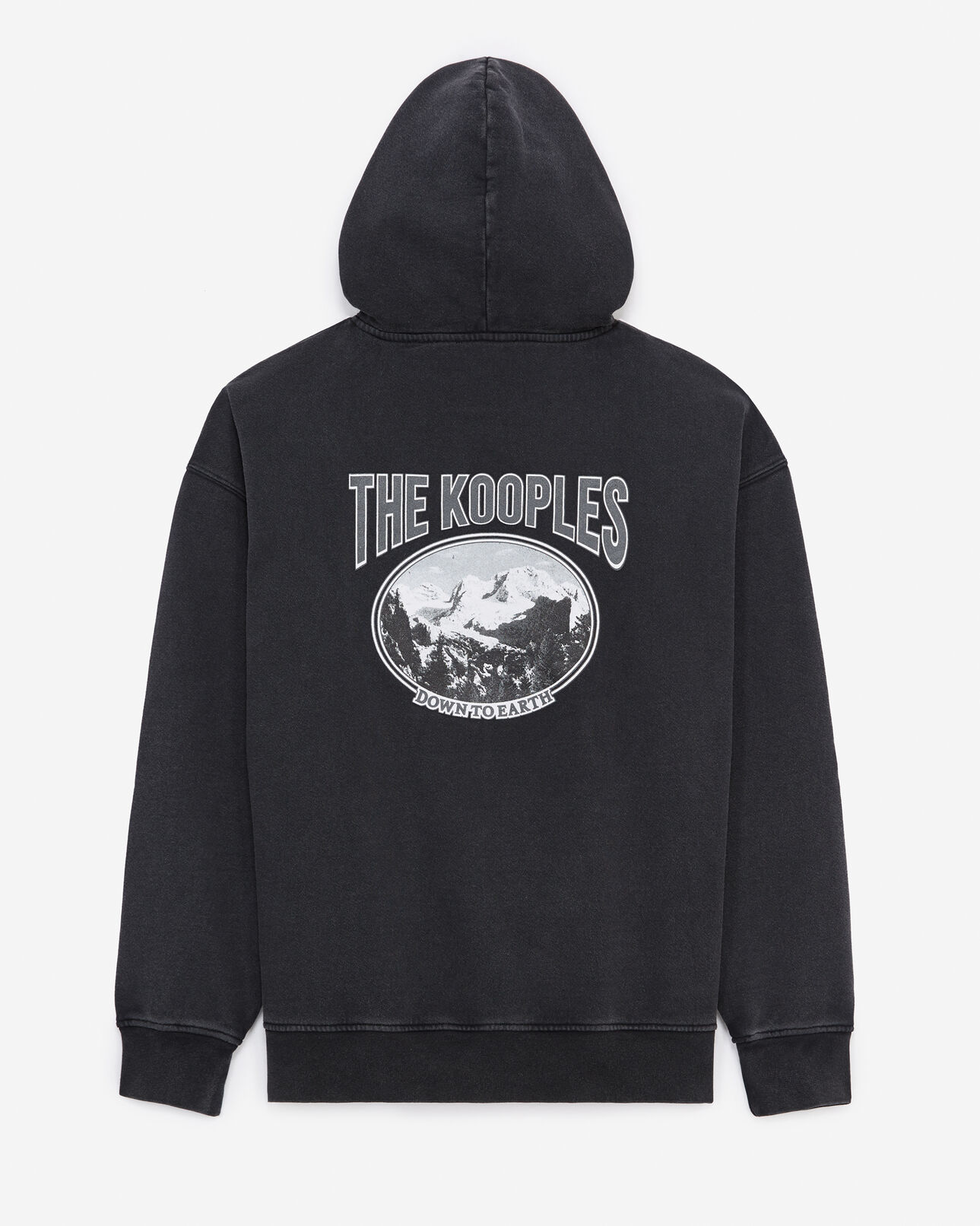 The Kooples MEN BLACK WASHED cotton black hoodie with printed logo