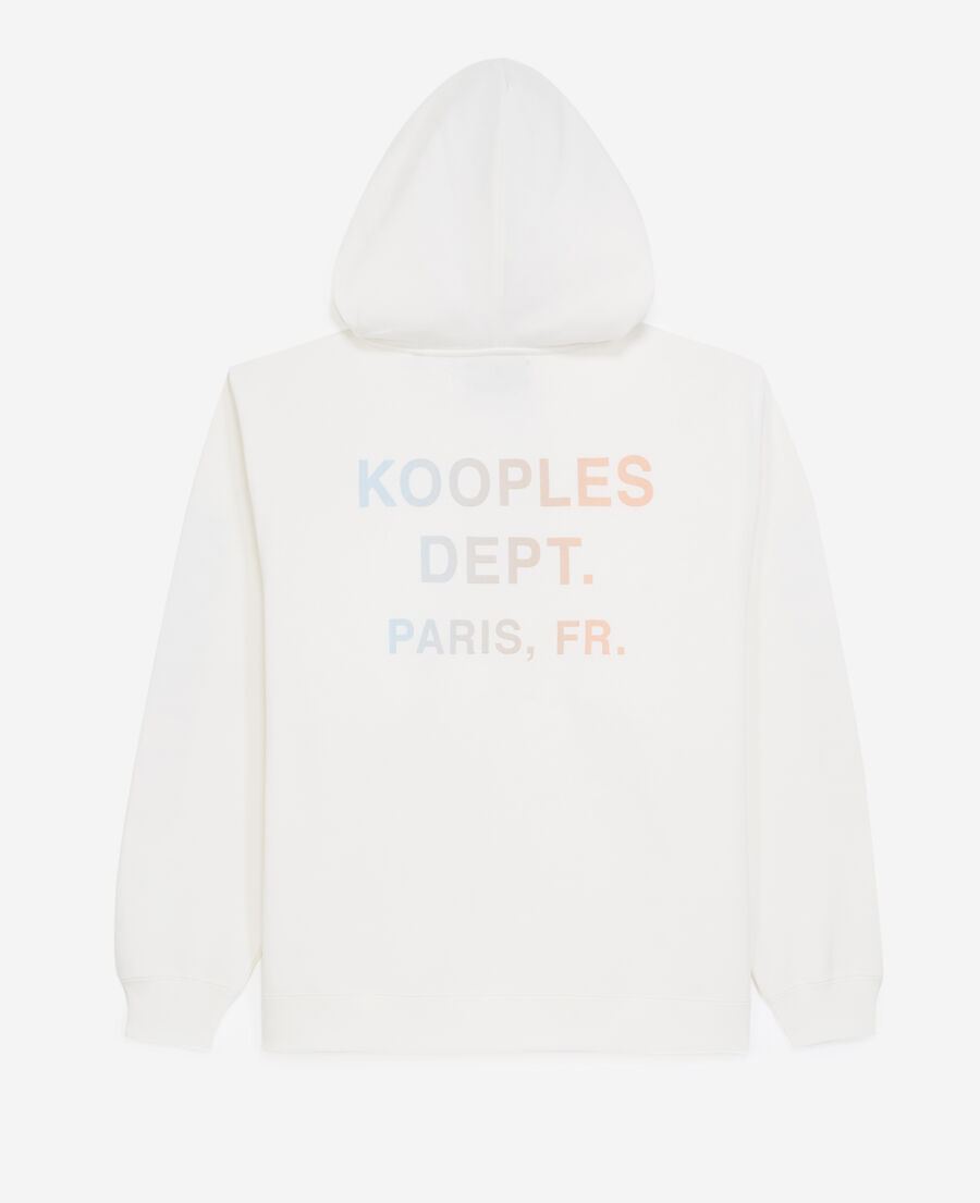 hooded ecru sweatshirt with printed sleeves