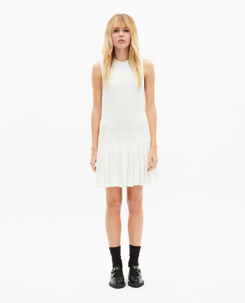 The Kooples FEMME LIGHT BEIGE robe courte en maille pliss&eacute;e &eacute;crue