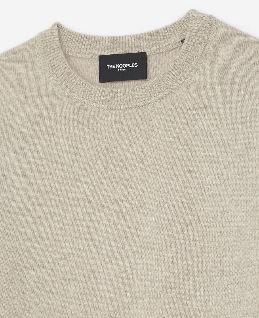 fitted beige s/s cashmere sweater w/crew neck
