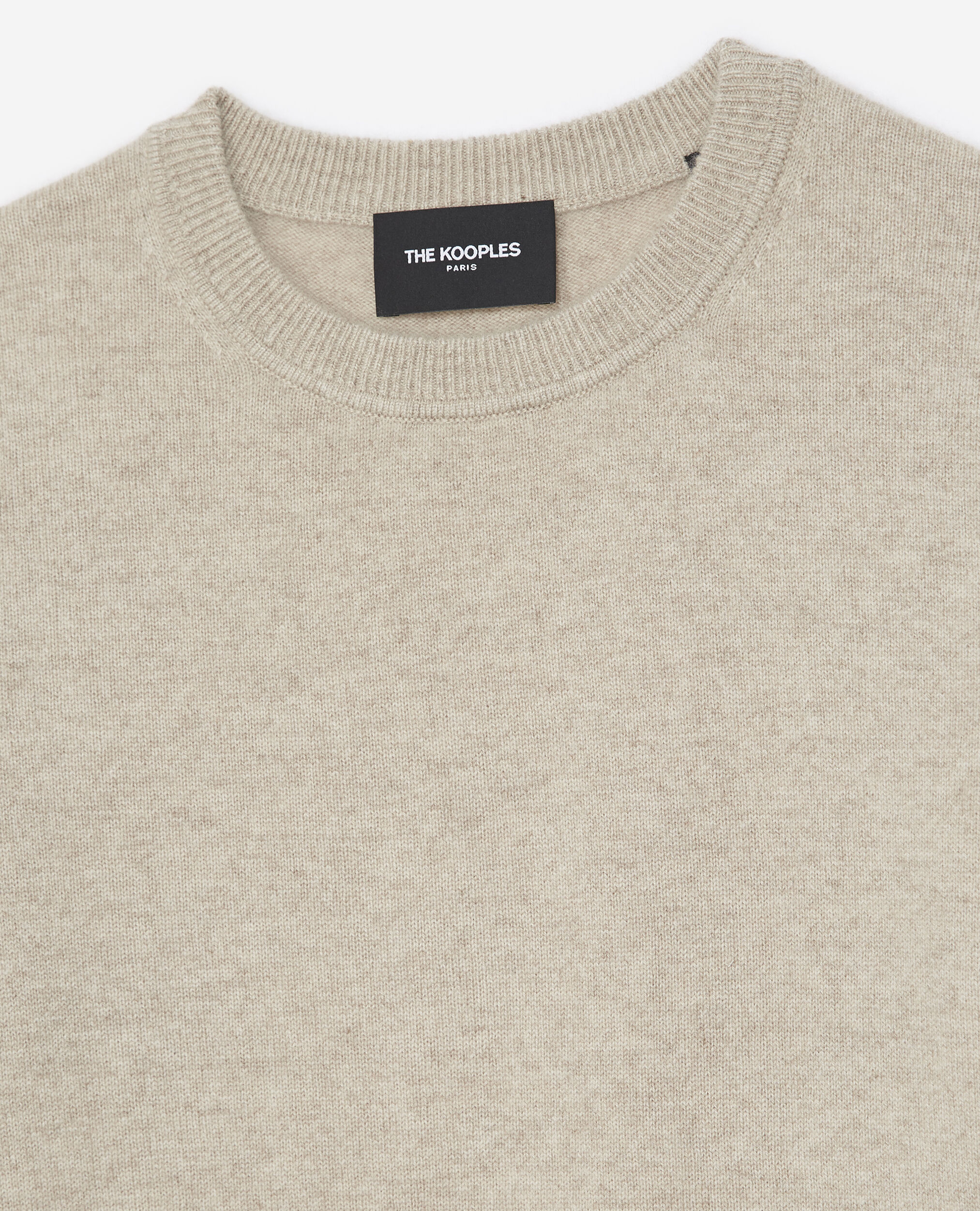 Fitted beige s/s cashmere sweater w/crew neck, BEIGE, hi-res image number null