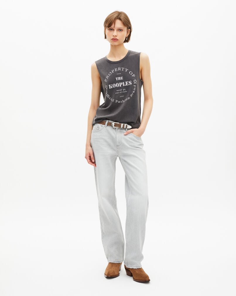 The Kooples DAMEN BLACK WASHED tanktop mit verwaschenem schwarzem siebdruck