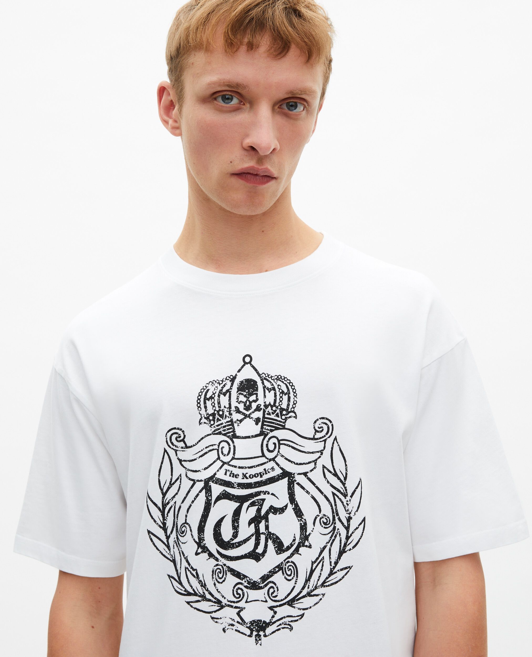 T-shirt à sérigraphie blason blanc, WHITE, hi-res image number null