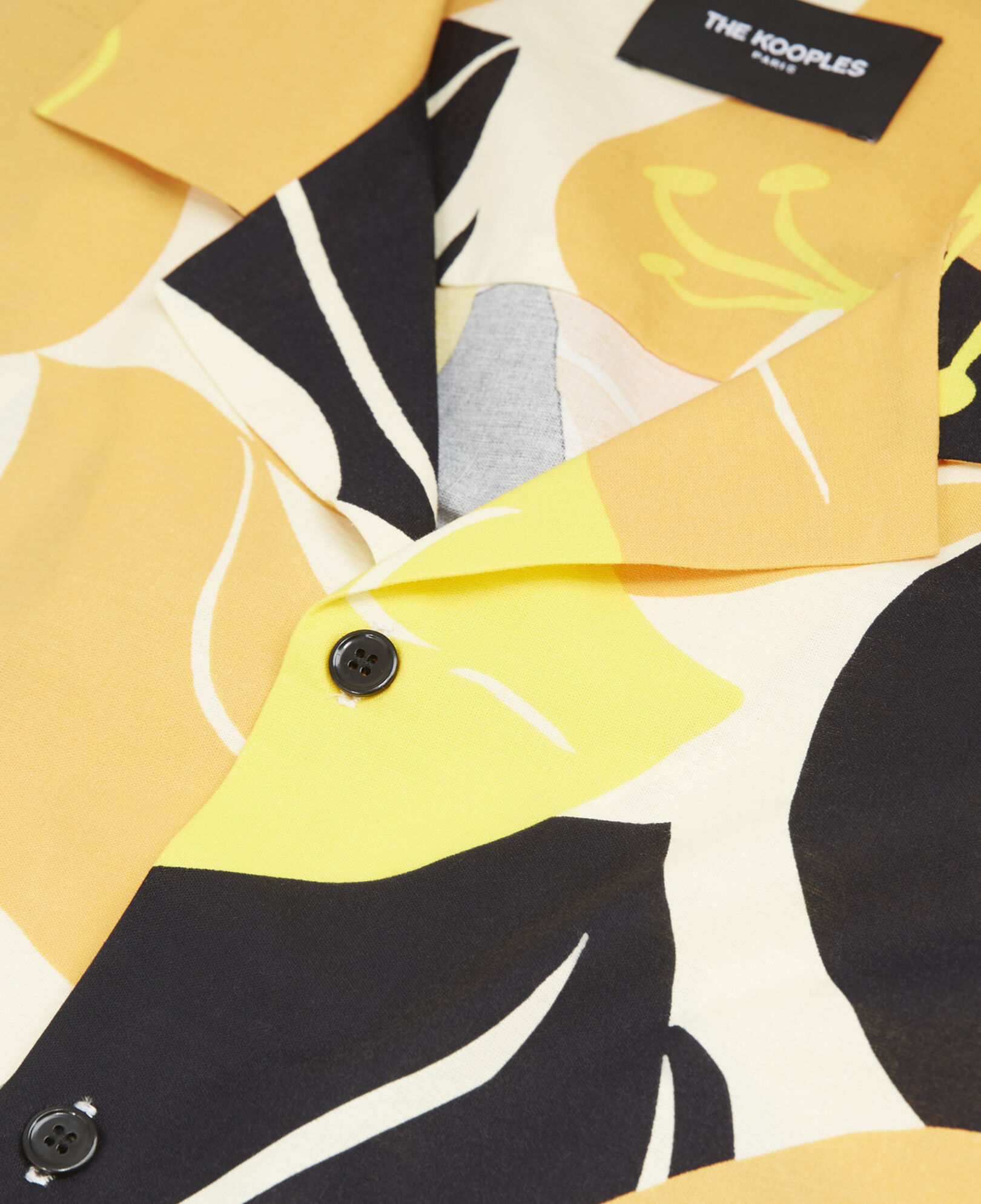 The Kooples MEN YELLOW BLACK yellow cotton shirt with hibiscus print