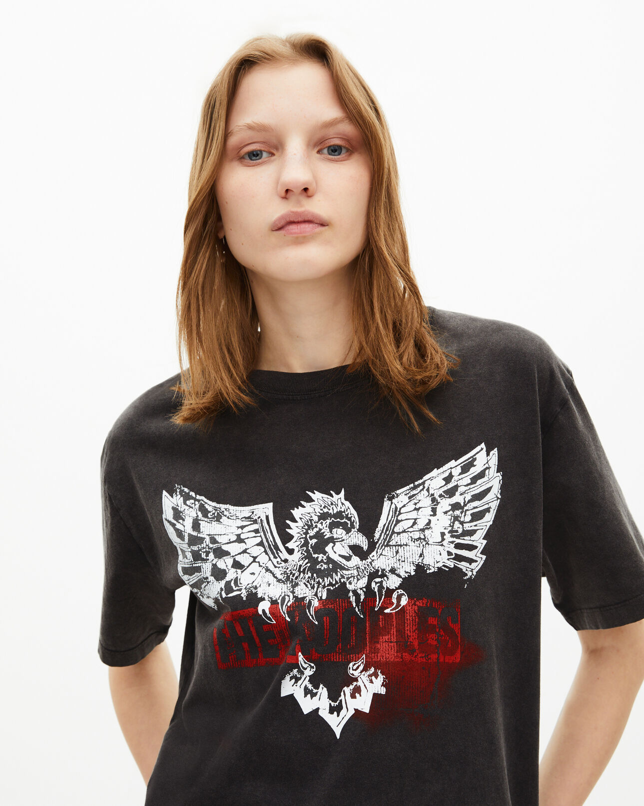 The Kooples WOMEN BLACK WASHED women's faded black silkscreen t-shirt