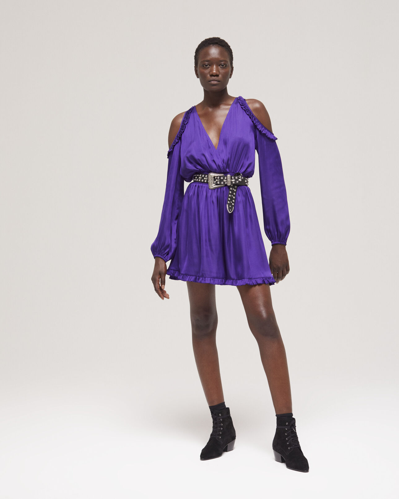 The Kooples WOMEN PURPLE short purple dress with ruffles