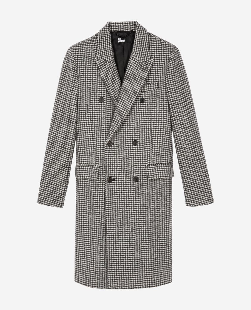 The Kooples H BLACK GREY long black and white wool houndstooth coat