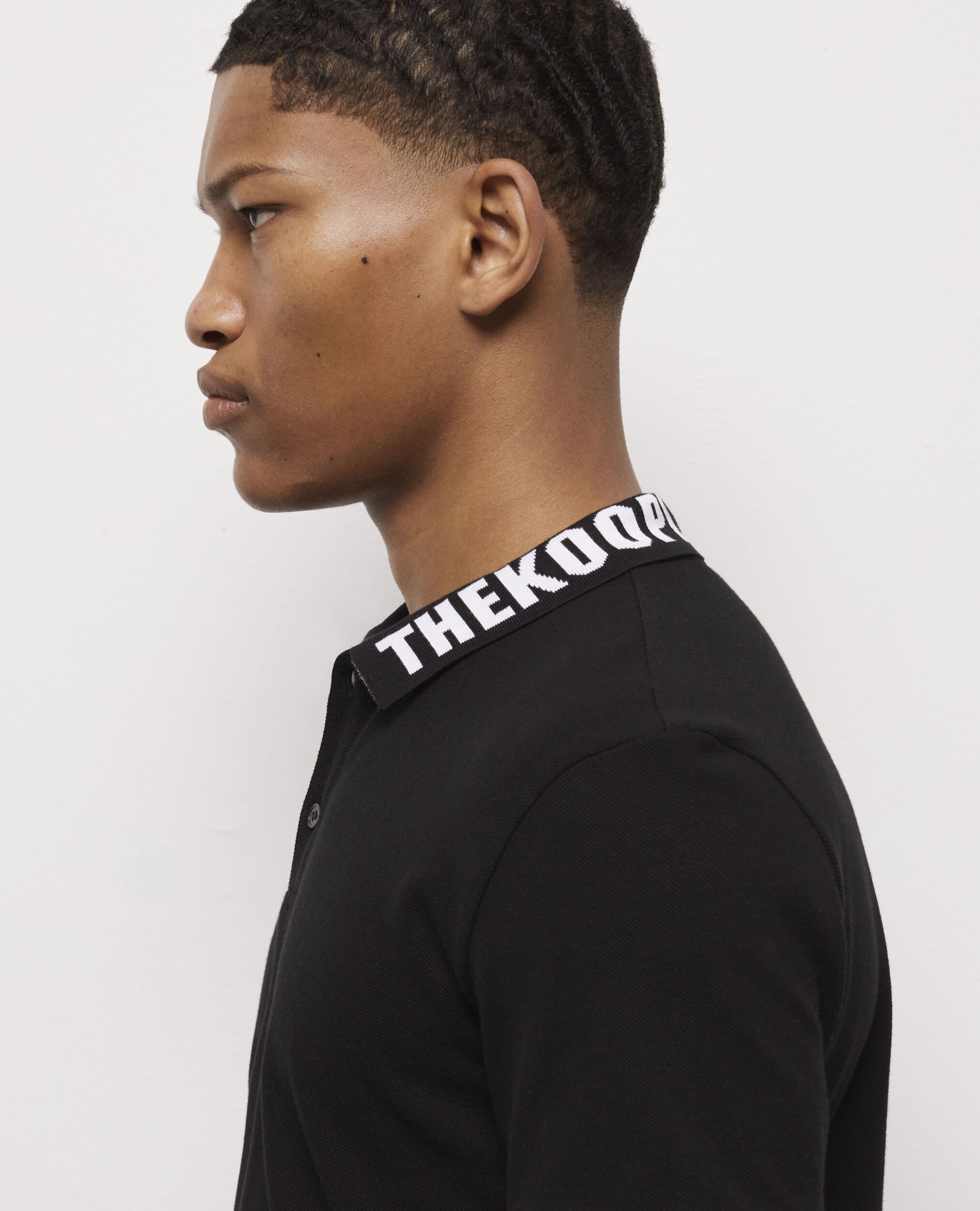 Camisa polo cuello logotipo negro, BLACK, hi-res image number null