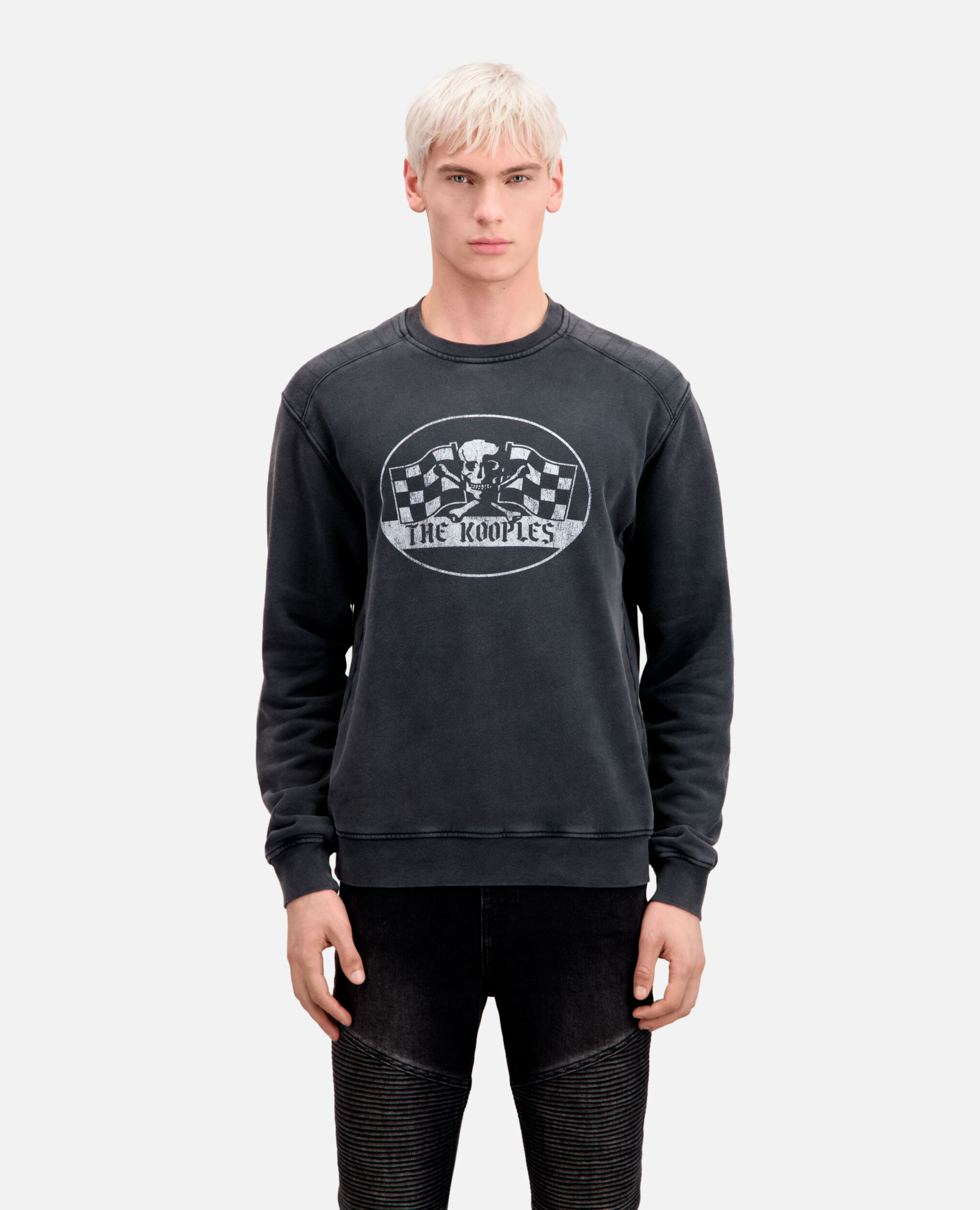 Sweatshirt Homme noir avec sérigraphie Racing skull, BLACK WASHED, hi-res image number null