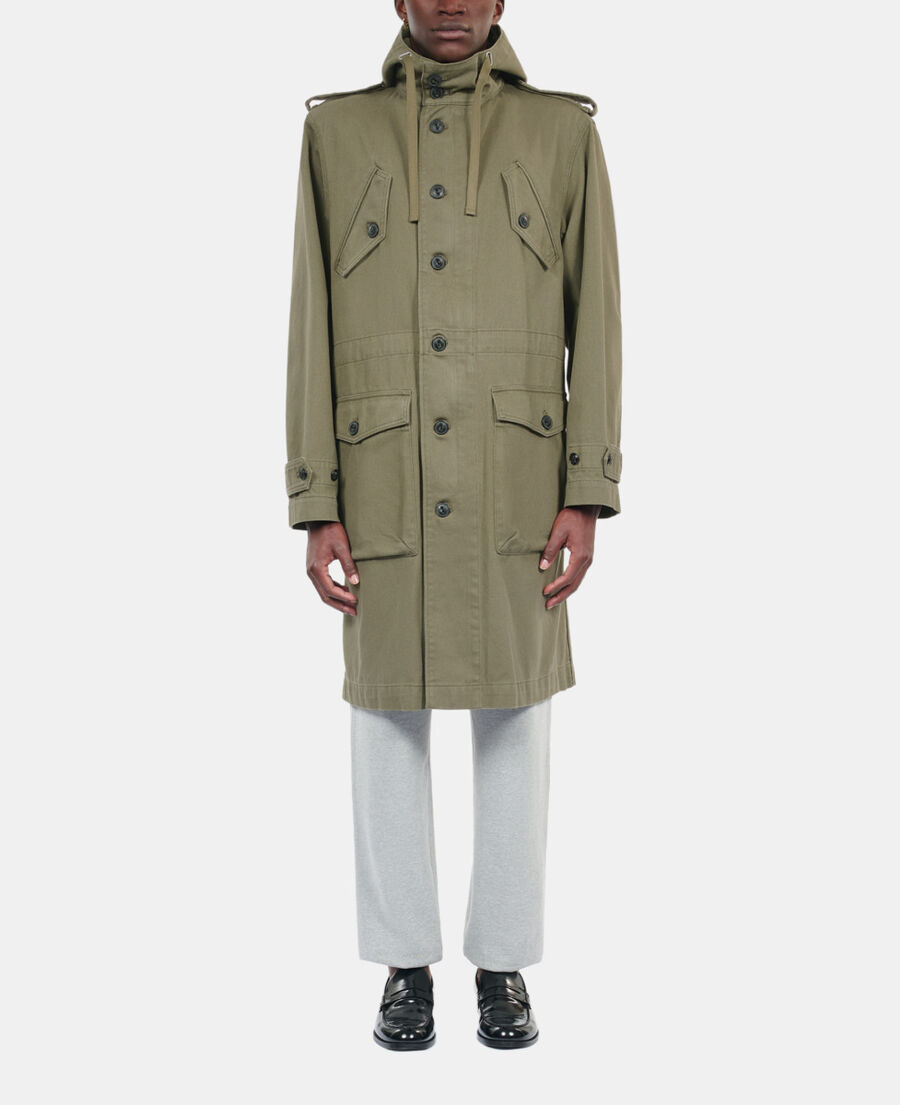 The Kooples MEN OLIVE NIGHT long khaki hooded parka