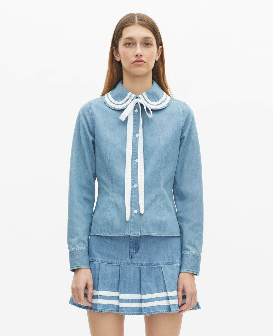 The Kooples WOMEN BABY BLUE denim shirt with claudine collar