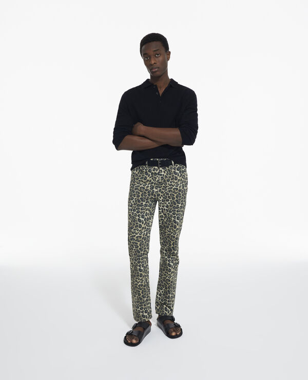 Leopard print straight-cut jeans