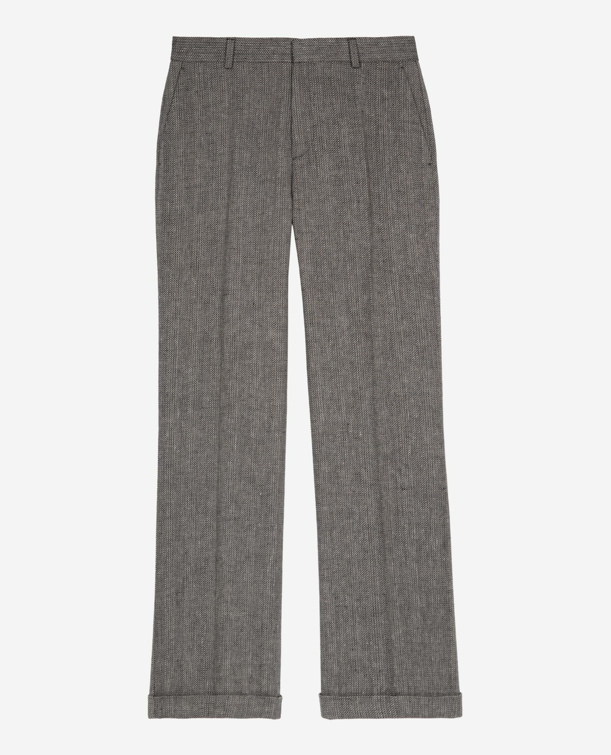 Straight-legged tailored trousers in gray wool and linen, GREY, hi-res image number null