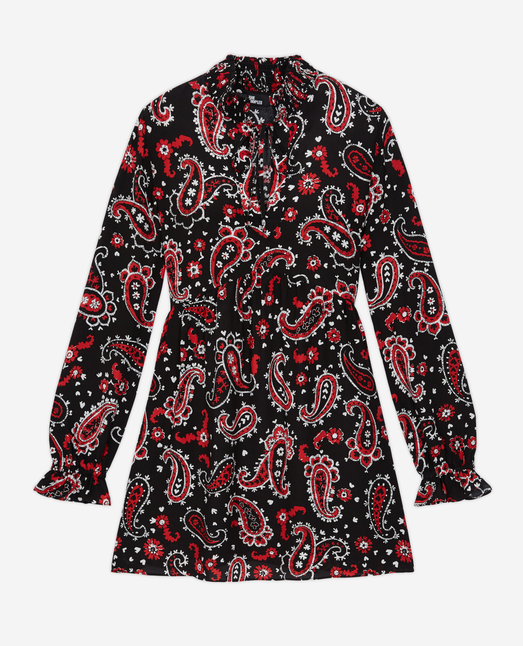 Kurzes Kleid mit Print, BLACK - RED, hi-res image number null