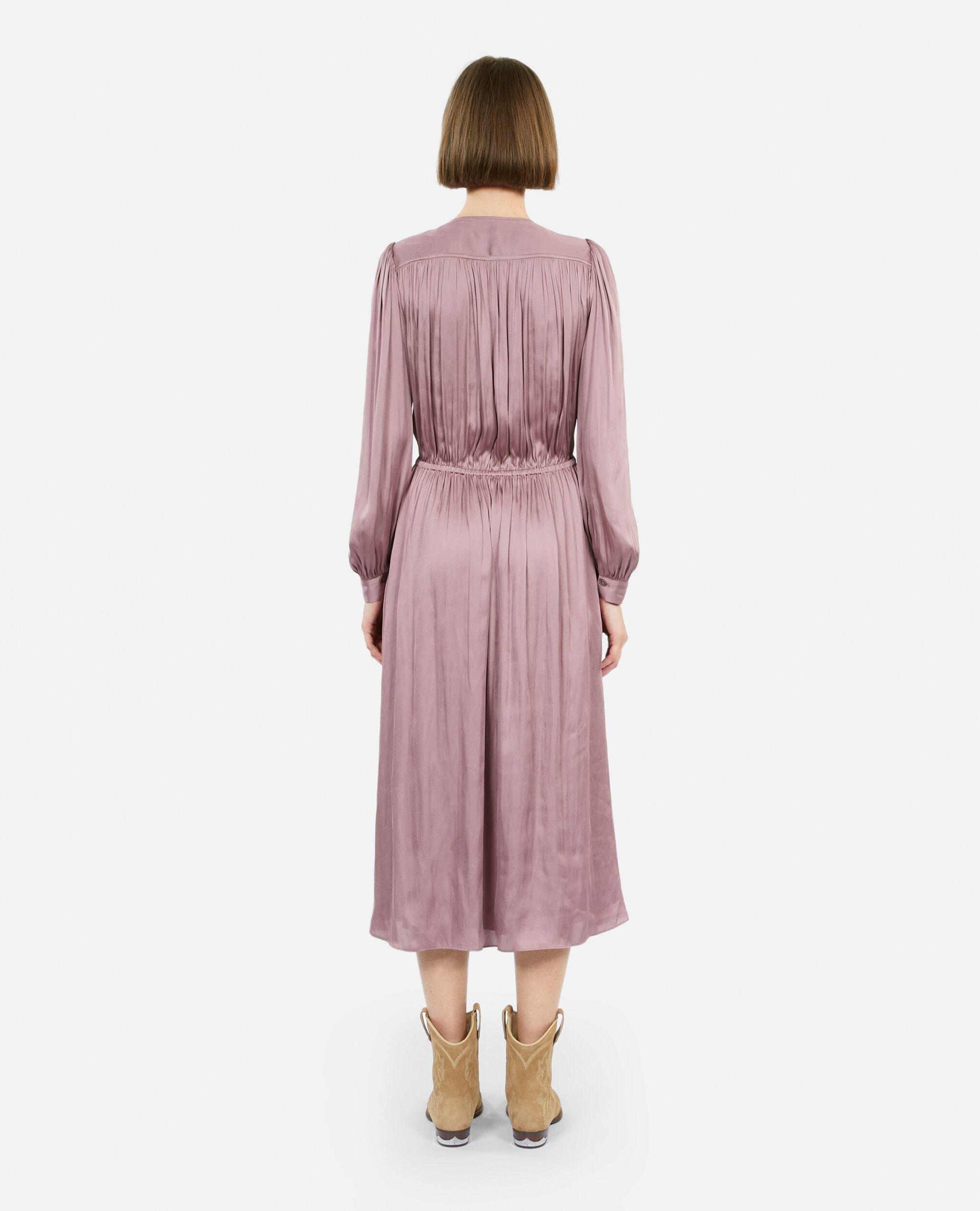 Langes, malvenfarbenes Kleid mit Print, DARK PURPLE, hi-res image number null