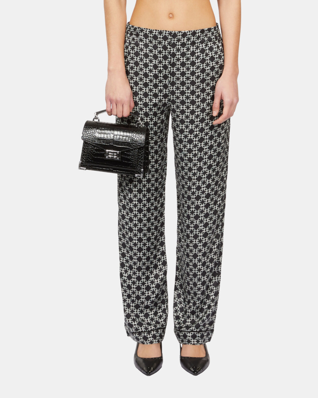 The Kooples WOMEN BLACK WHITE black and white chain print trousers