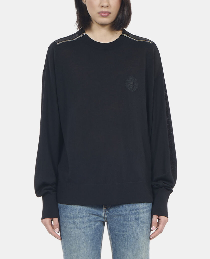 The Kooples FEMME BLACK pull en laine mérinos noir