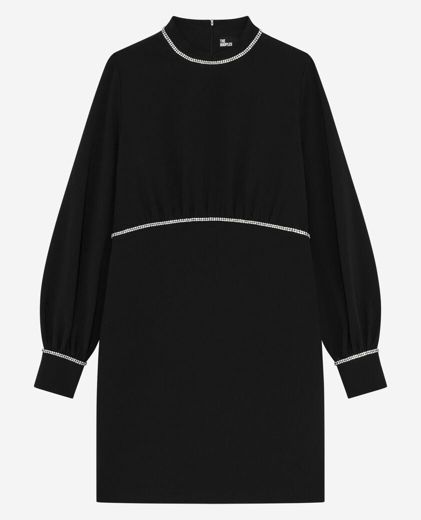 The Kooples WOMEN BLACK short dress with black rhinestone details