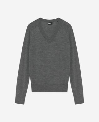 The Kooples WOMEN DARK GREY MELANGE grey merino wool v-neck sweater