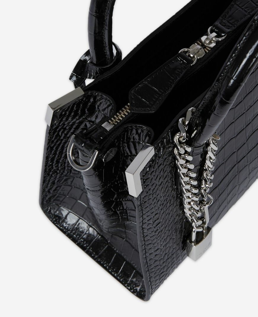 The Kooples WOMEN BLACK ming crocodile effect bag in black leather