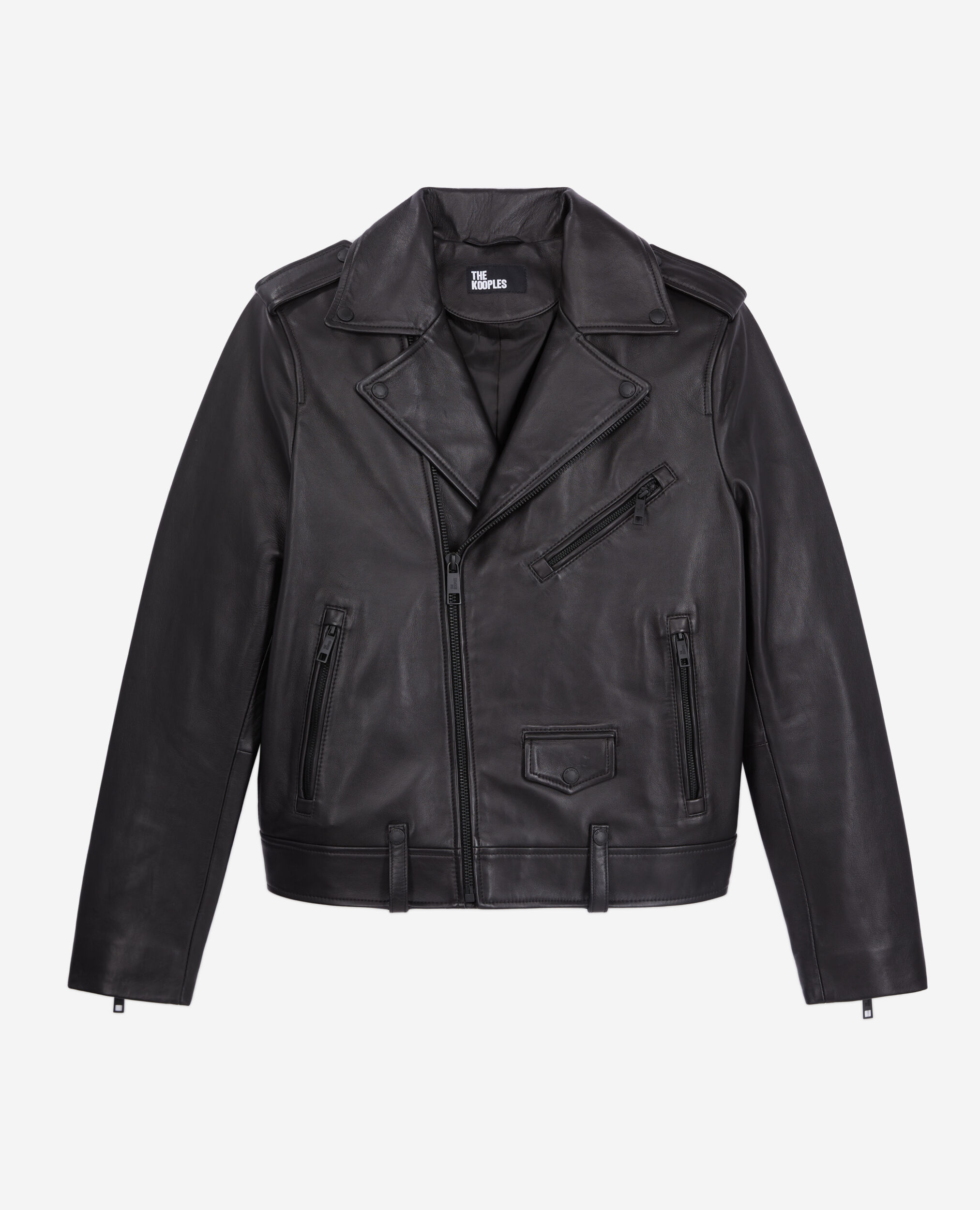 Schwarze Biker-Jacke aus Leder, BLACK, hi-res image number null