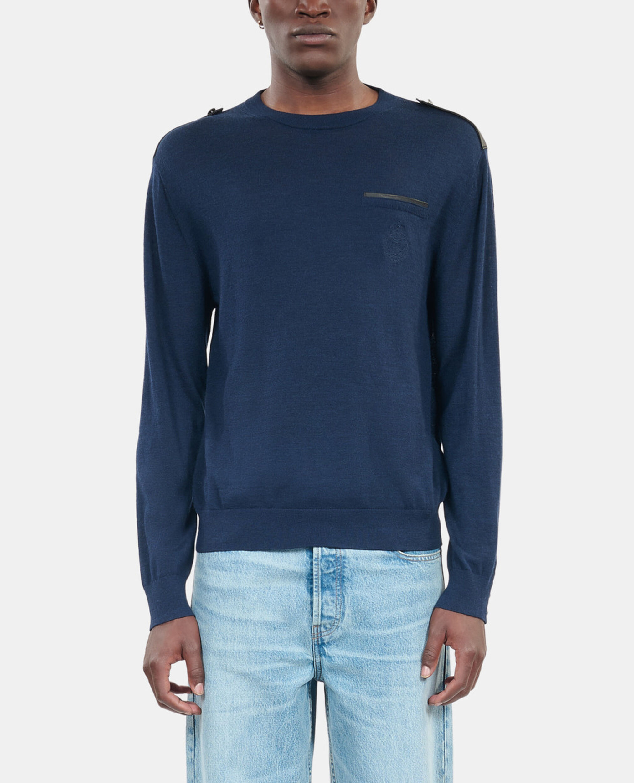 Blue merino wool sweater, DARK BLUE, hi-res image number null