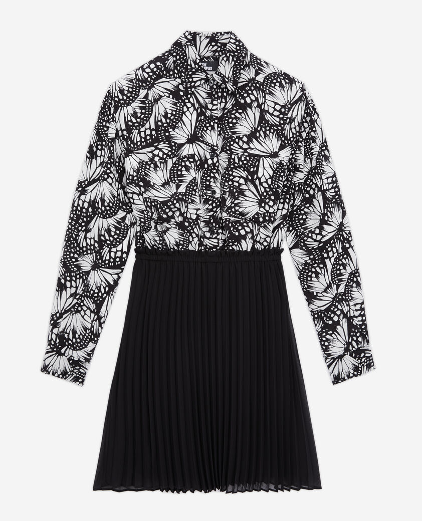 The Kooples FEMME BLACK WHITE robe courte plissée imprimée