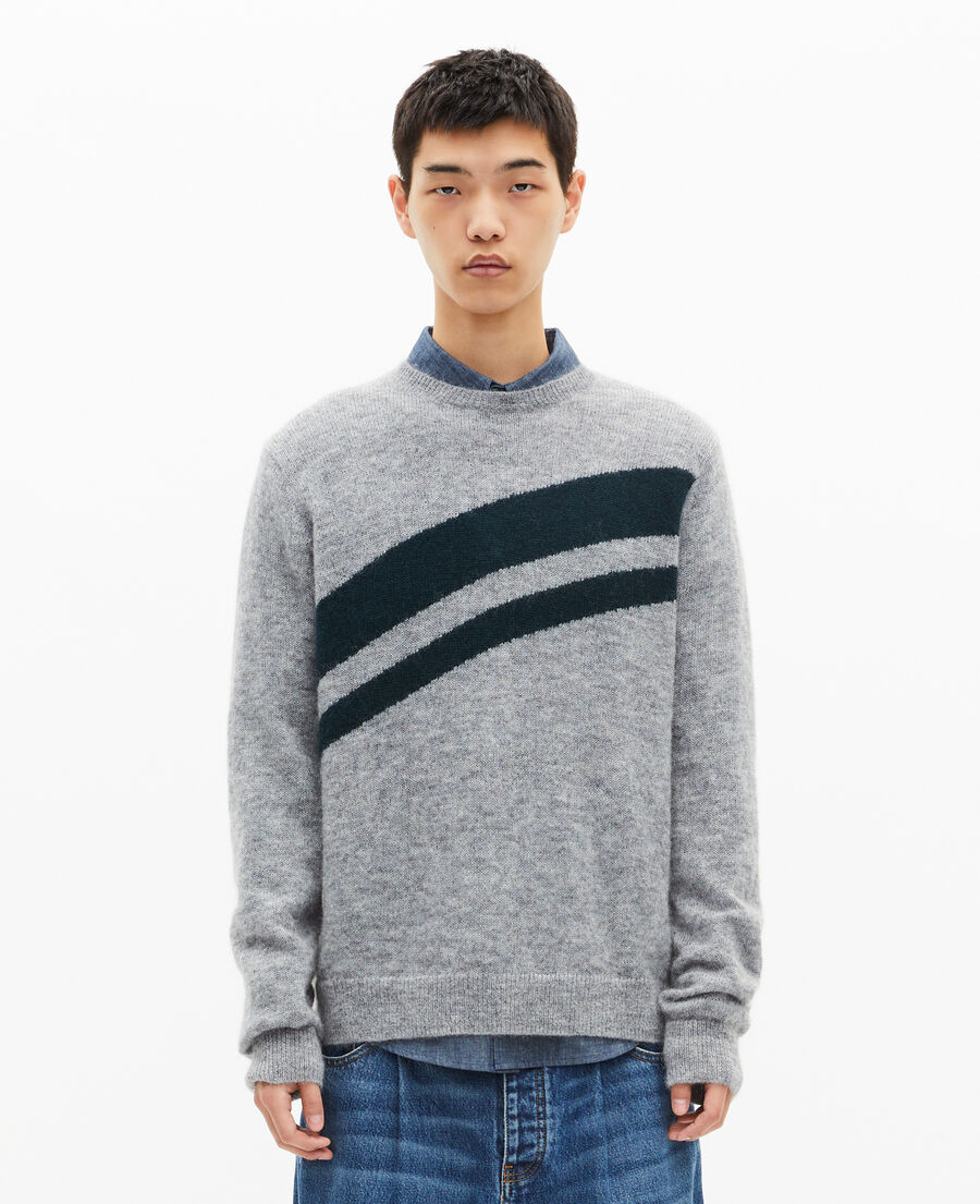 The Kooples MEN MIDDLE GREY sweater with contrasting grey stripes