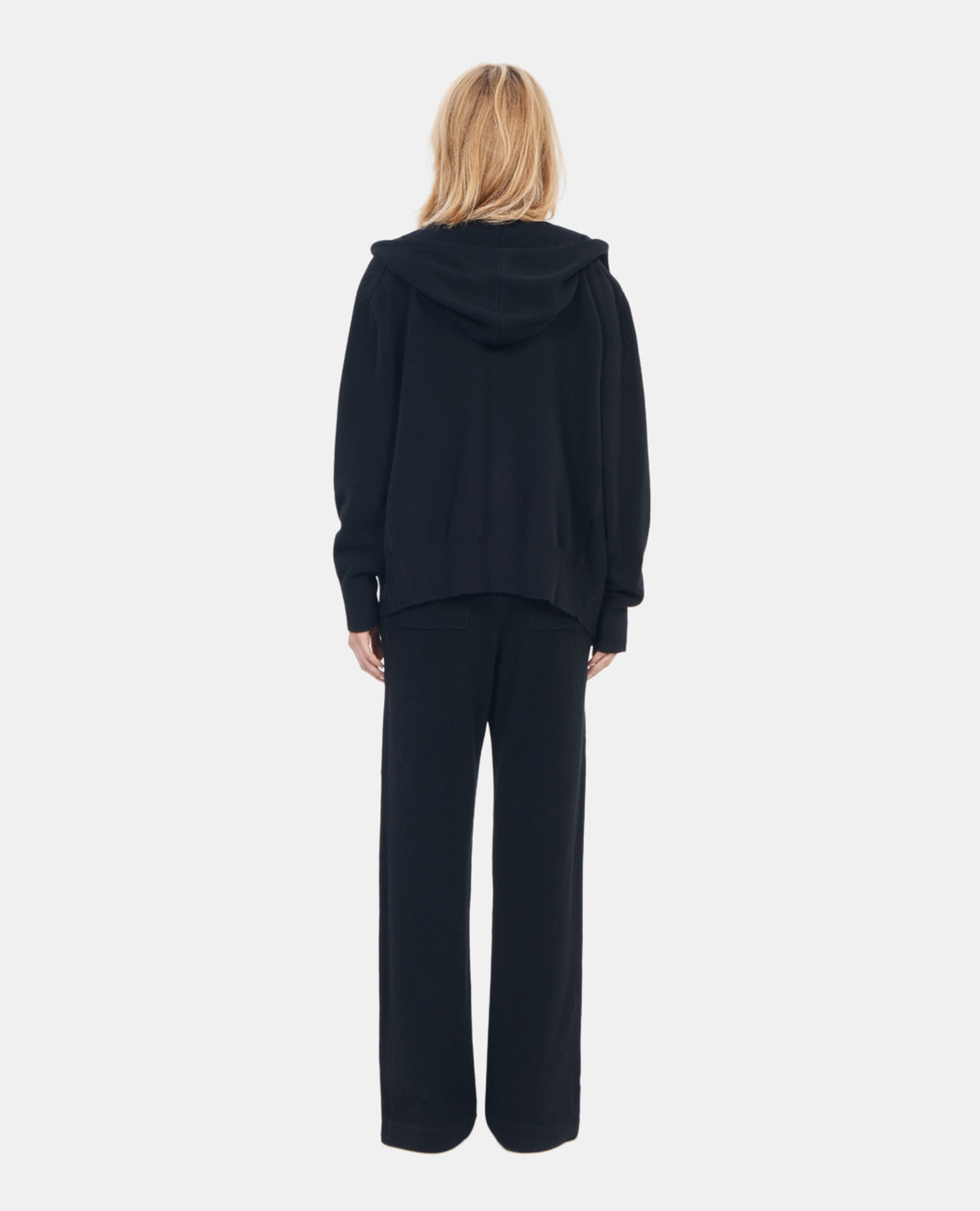 Black wool and cashmere hoodie, BLACK, hi-res image number null